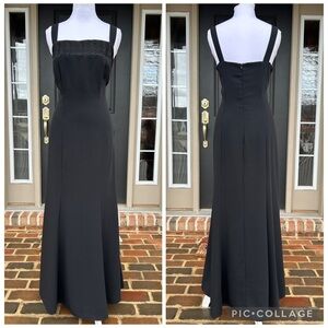 Vintage 90s Ursula of Switzerland Black Maxi Evening Gown Tonal Embroidery 12